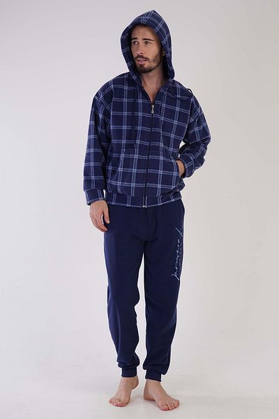 VİENETTA Σετ πιτζάμες Vienetta Man Navy Blue ανδρικό φλις με κουκούλα μακρυμάνικο