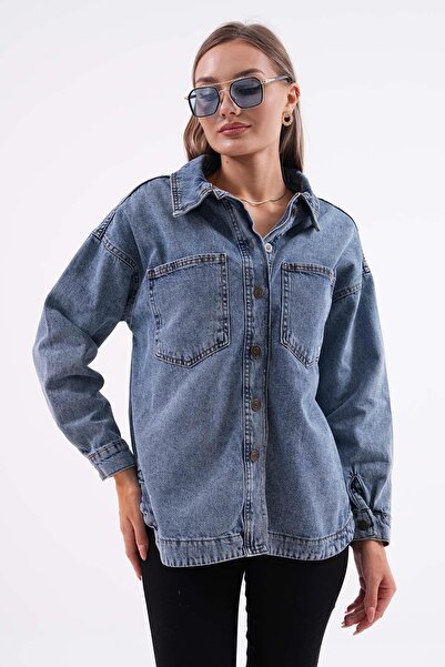 ŞİMAL Kadın Çift Cep Detaylı Düğme Kapamalı Kot Ceket 255135 -