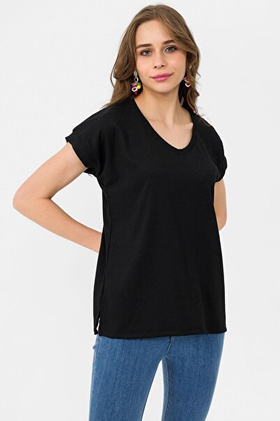 ŞİMAL Γυναικεία μπλούζα με λαιμόκοψη με λεπτομέρεια στο πλάι 250031 -