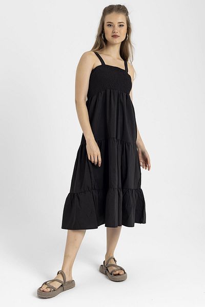ŞİMAL Women's Strap Detailed Elastic Layered Long Dress240034 -