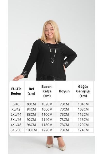 MODA Women's Black Large Size Pulpayet Detailed Top Necklace Accessory Bluz