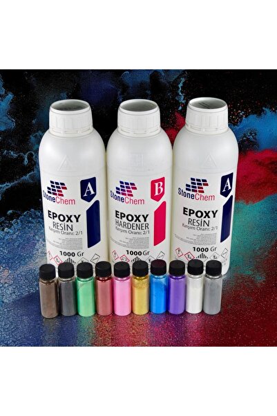 stonechem Ultra Şeffaf Epoksi Reçine 3 Kg 10x15 Ml Parlak Sedefli Pigment Seti