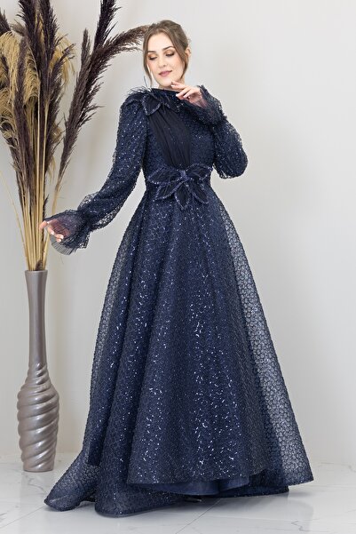 Genel Markalar Omzu ve Beli Çiçek Detaylı Adel Abiye