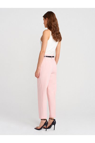 Dilvin 71632 Belted High Waist Pants-Pink