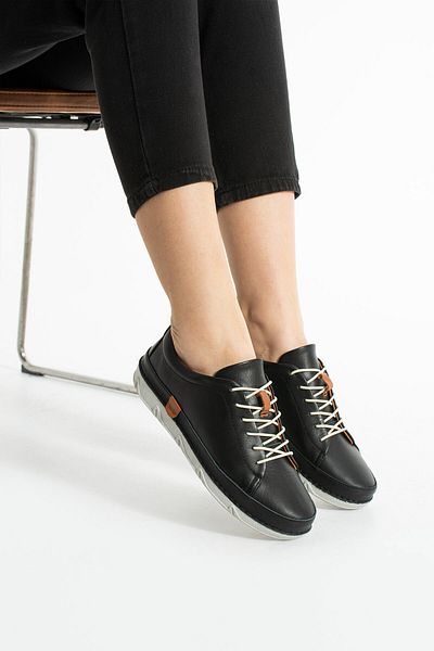 Getcho Pantofi sport casual negri din piele naturală Banas pentru femei – talpă confortabilă, design modern