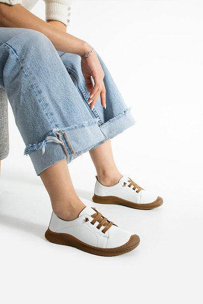 Getcho Preko Pantofi sport casual, din piele naturală, albă, cu șireturi, model moale
