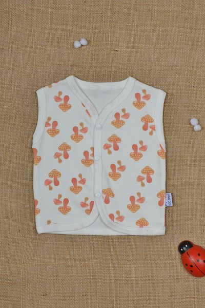 BAVVİER 100% Cotton, Mushroom Pattern, Snap Button, Baby Vest