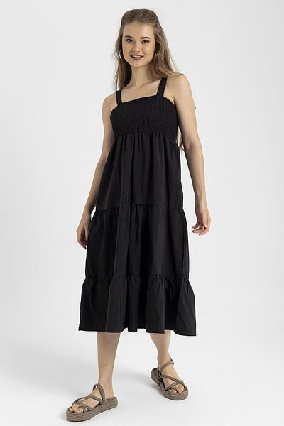 ŞİMAL Women's Strap Detailed Elastic Layered Long Dress240034 -