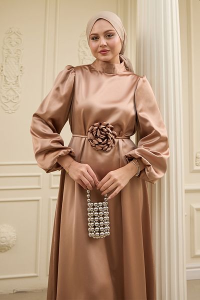 InStyle Ροζ Λεπτομέρεια Camel Satin Φόρεμα