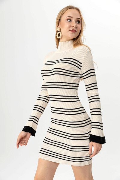 ŞİMAL Rochie tricotată pentru femei Half Fisherman Stripe