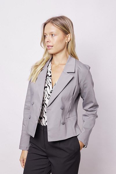 Jument Gucci Women's Collared Bluze - Gray Long Sleeve Double Breasted Wrap Lightweight Lycra Blazer Jacket