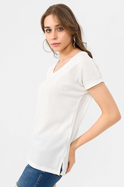 ŞİMAL Women's V-Neck Side Slit Detail Blouse 250031   -