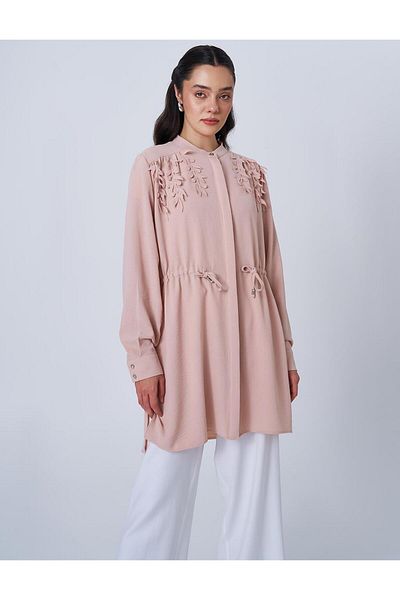 Kayra Powder with Waist Shirred Judge Collar Tunic