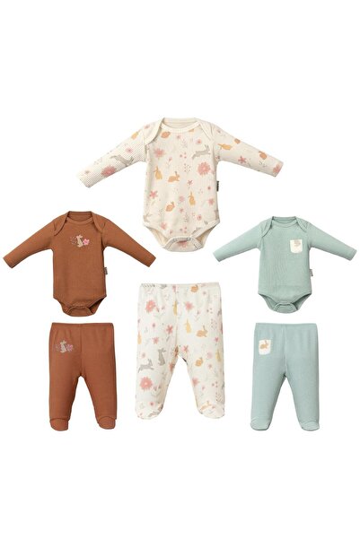 Lolons Çiçek Ve Tavşan Baskılı Kız Bebek 6'lı Alt Üst Takım