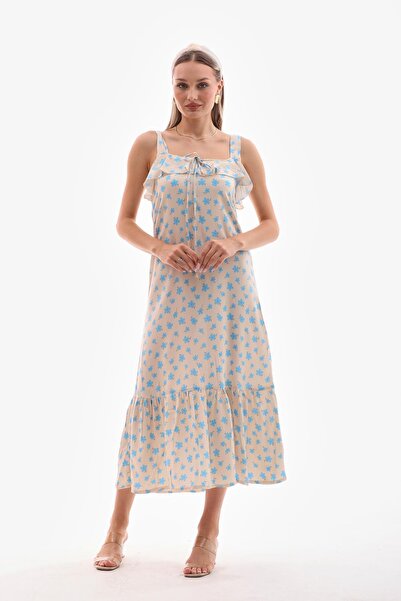 ŞİMAL Rochie lungă pentru femei cu imprimeu floral și detalii cu volane 250279 -