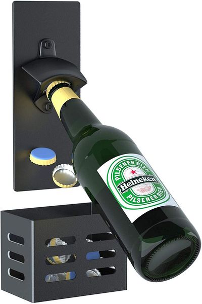 COOYA Magnetic Bottle Opener with Cap Catcher, Wall Mounted Beer Bottle Opener Cap Collector