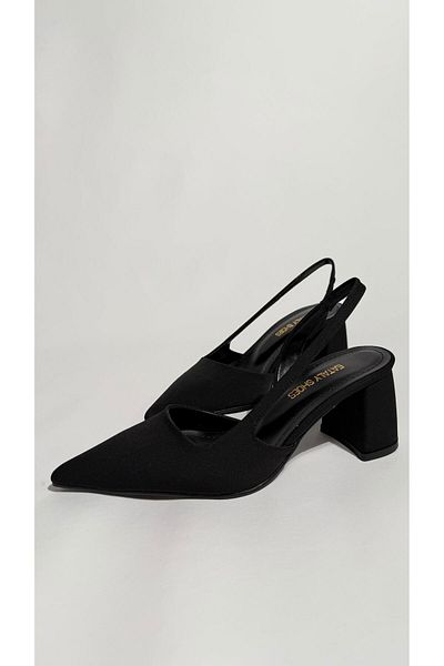 Eataly Shoes Pointed Toe Black Diver Fabric Heeled Shoes