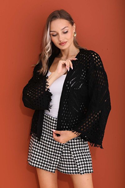 ŞİMAL Cardigan scurt tricotat pentru femei, cu ciucuri, cu model, deschis în ...