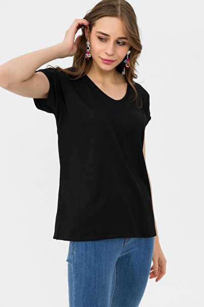 ŞİMAL Γυναικεία μπλούζα με λαιμόκοψη με λεπτομέρεια στο πλάι 250031 -