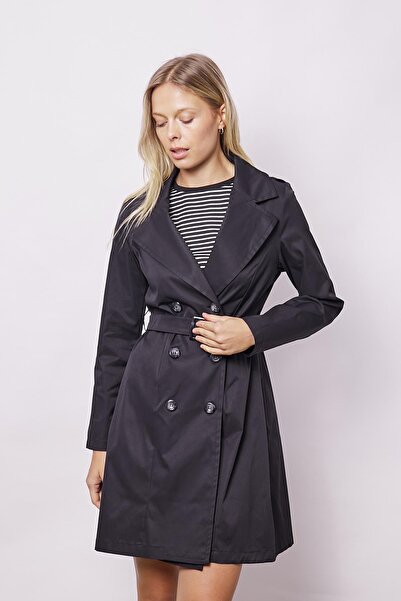 Jument Γυναικείο μπουφάν με τσέπες Kruvazè Wrap Belted Light Lycra Trenchkol - Μαύρο