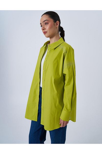 Kayra Wide Cuff Poplin Tunic Pistachio Green