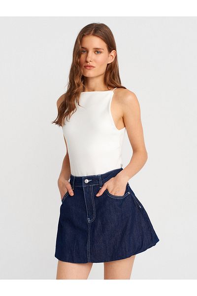Dilvin 21020 Halter Collar Top-Ecru