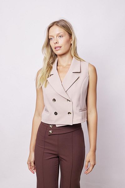 Jument Stylish Office Vest with Lycra Fabric Collar (Skirt Separate) Faltolu Pocket Double Breasted