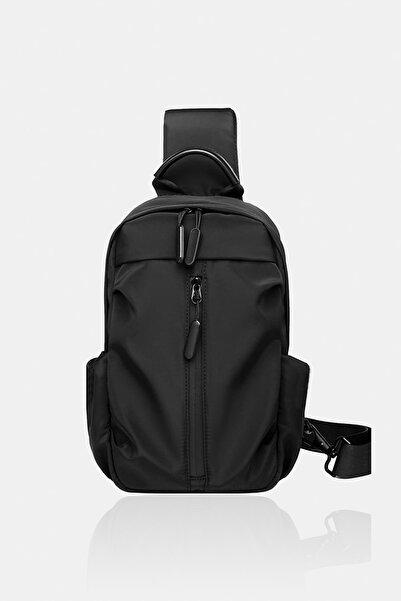 D'VERS Su İtici Kumaş ve Fermuar Özellikli Siyah Çapraz Askılı Bel ve Omuz Çantası