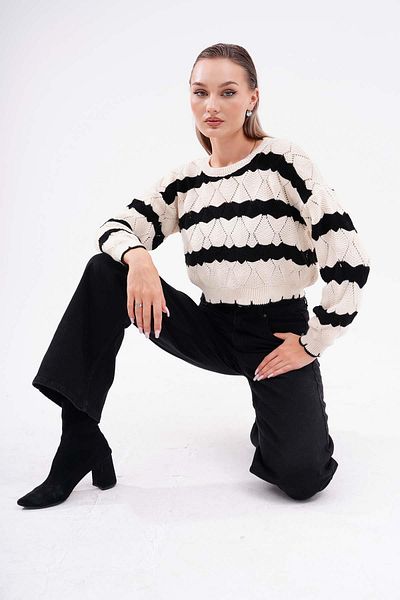 ŞİMAL Pulover de damă cu dungi groase cu model diamant - 245192