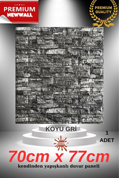 Renkli Duvarlar 70x77cm 1Adet Yapışkanlı Koyu Gri Sünger Duvar Paneli 3D Kaba...