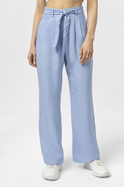 ŞİMAL Women's Belt Detailed Linen Trousers 250394 -