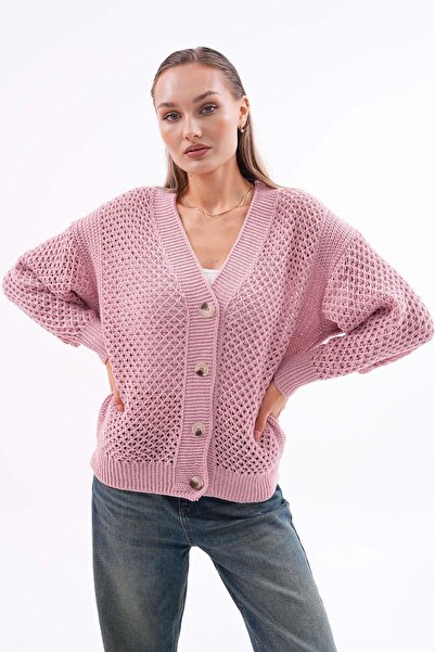 ŞİMAL Women's Button Closure Knitwear Knitted Long Cardigan 255206 -