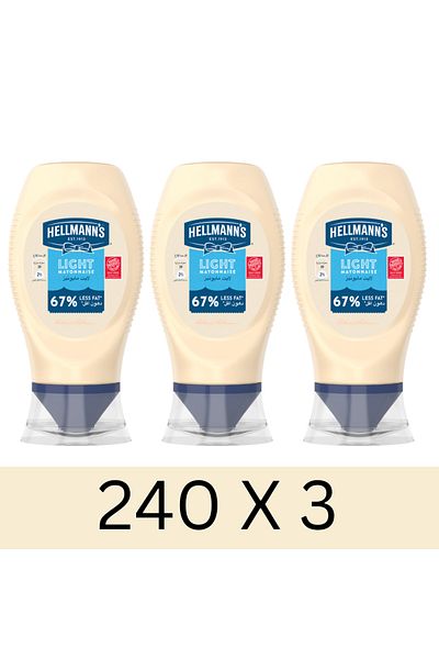 Hellmann's Light Mayonnaise, 67% Less Fat, 100% Recycled Plastic Bottle, 240g x3