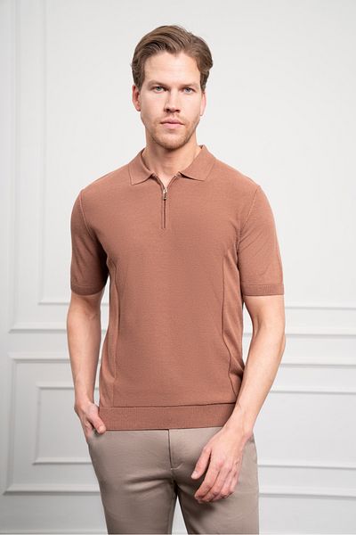 Morven Men's Tan Trend Polo Neck Dynamic Fit Relaxed Cut T-Shirt