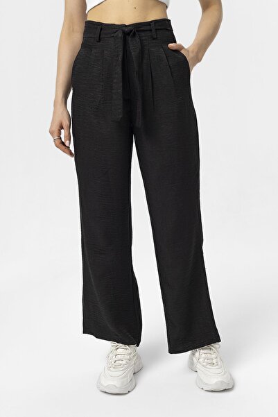 ŞİMAL Women's Belt Detailed Linen Trousers 250394 -