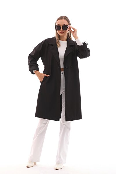 ŞİMAL Women's Double Button Long Trench Coat 255248 -