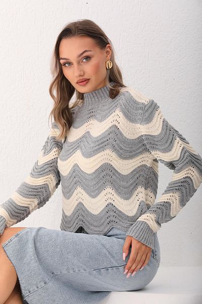 ŞİMAL Pulover largi cu model în zig-zag pe jumătate - 245027