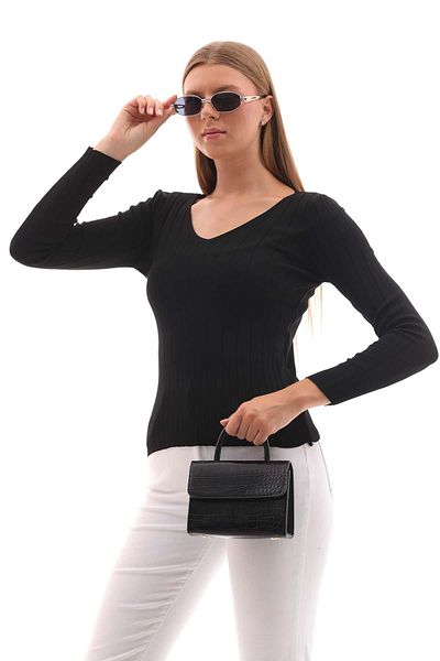 ŞİMAL Women's V-Neck Ribbed Sweater -245009