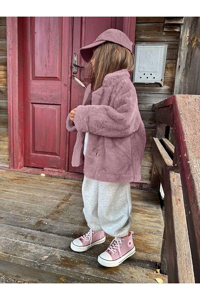 Magu Girl's Faux Fur Buttoned Coat Jacket