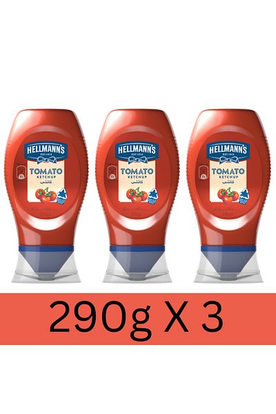 Hellmann's Tomato Ketchup, Classic Flavour, 100% Recycled Plastic Bottle, 290g x3