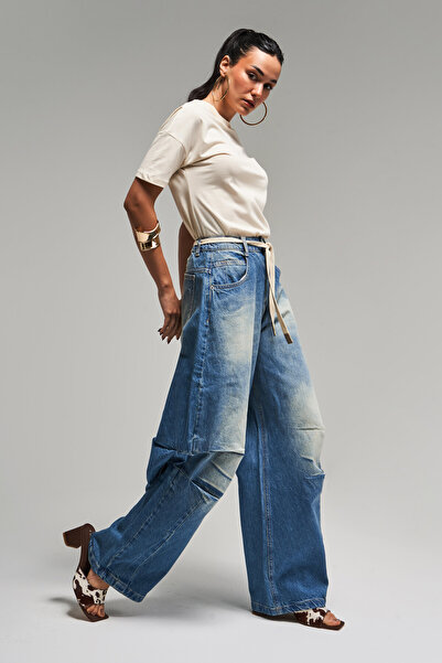 its basic Women's 2S5-65 Barrel Balloon Fit Loose Cut Belt Advanced 100% Cotton Denim Jeans