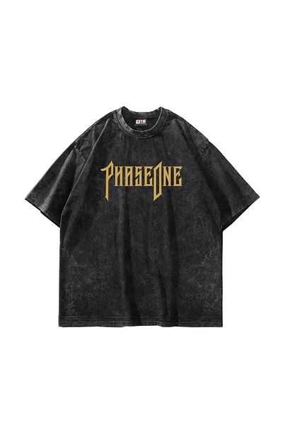 Sekizbiraltı Πλένεται μαύρη μπλούζα Phaseone με στάμπα Unisex Oversize