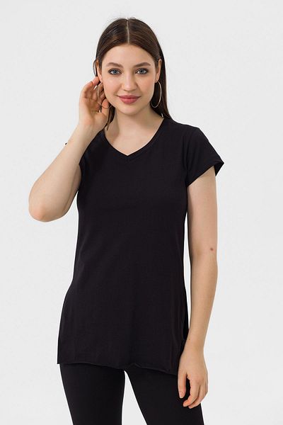 ŞİMAL Women's V-Neck Side Slit Detailed T-Shirt240095 -