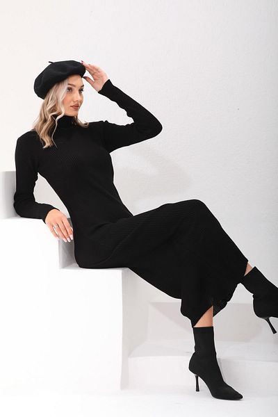 ŞİMAL Ribbed Turtleneck Women's Knitwear Long Dress - 245029