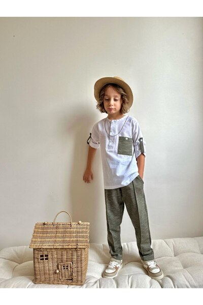 TİJK Boy's Cotton Linen Bottom Top Set