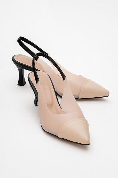 LuviShoes Pantofi cu toc pentru femei MOORE Skin Black Transparente cu spatele deschis