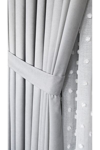 Yuka Gray Velvet Textured Solid Color Background Curtain, 1/3 Dense Pleated Weight