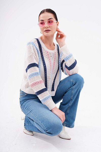 ŞİMAL Pulover tricotat tricotat cu detalii colorate 250351