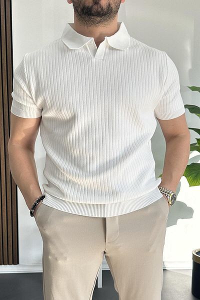 Edwox Tricou cu model în dungi pentru bărbați, alb, Edw258