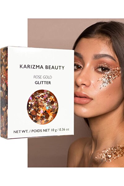 Karizma بريق ذهبي وردي، 10 جرام بريق سميك للوجه والشعر والعينين والجسم، مكياج المهرجانات